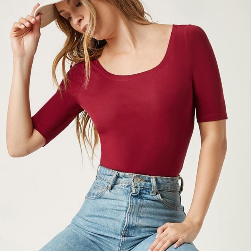 Shein Maroon Short-Sleeved Bodysuit